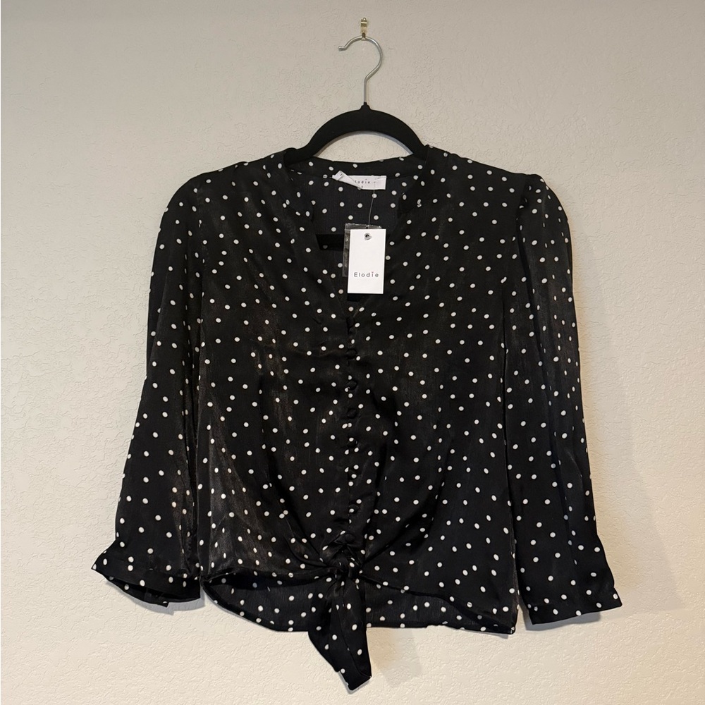 Elodie Black and White Tie Front Ruffled Blouse